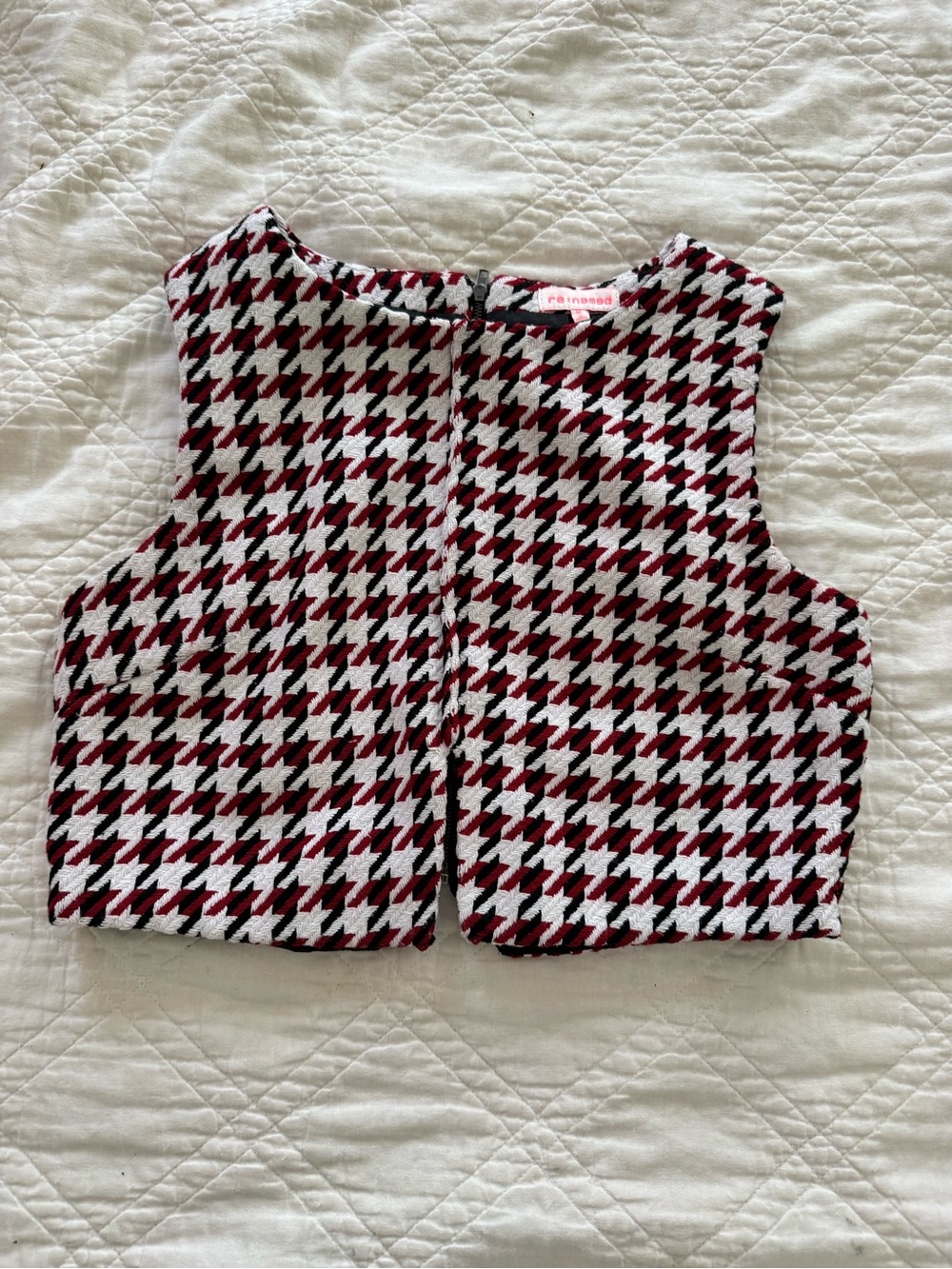 Houndstooth Cropped Vest - Black, White & dark red - Alabama